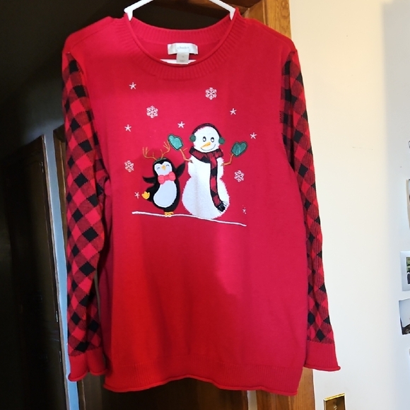 Christopher & Banks Sweaters - Red Snowman and Penguin Sweater